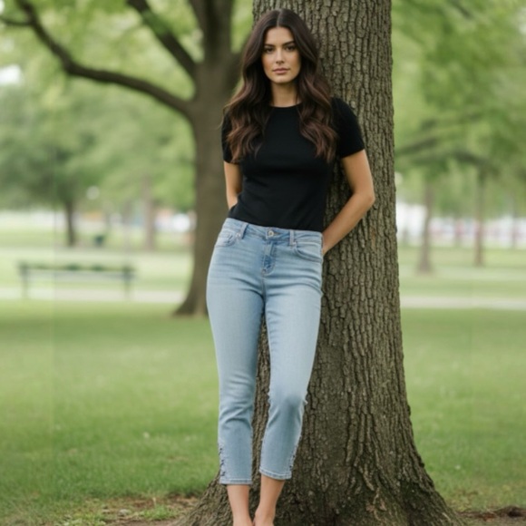 Kim Rogers Denim - Kim Rogers Light Wash Gingham Lace Up Cropped Jeans